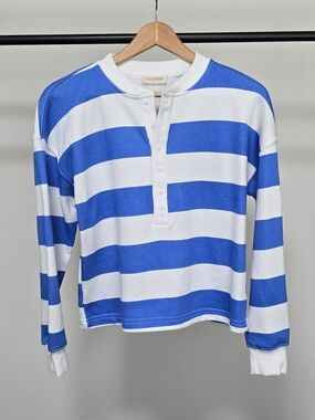 78 & Sunny Blue & White Striped Henley Sweatshirt